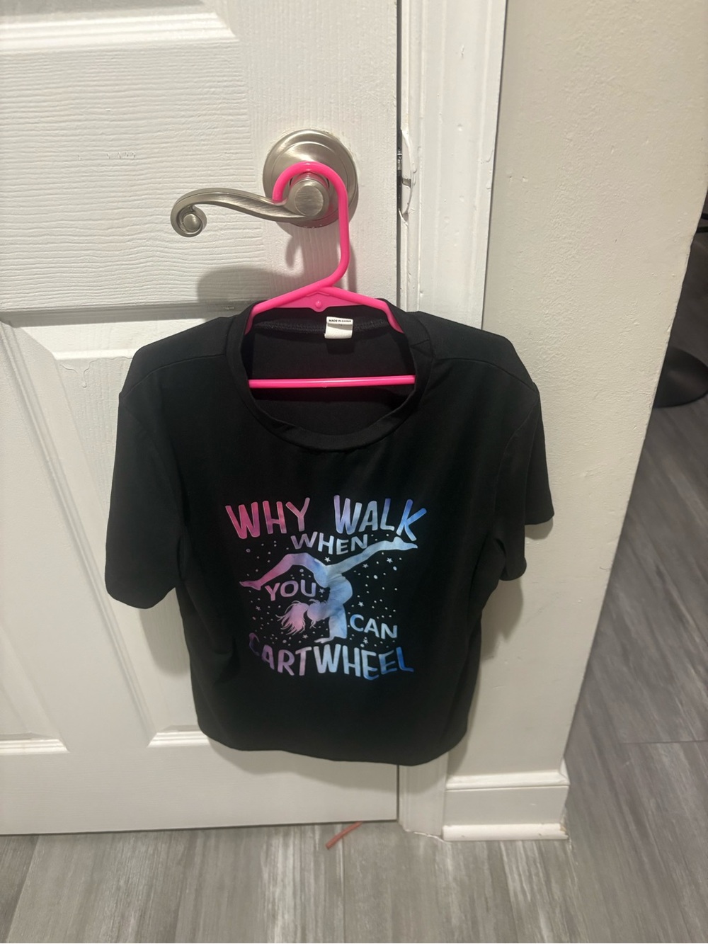 SHEIN Black Short Sleeve Tee with Pink & Blue Pastel Graphic